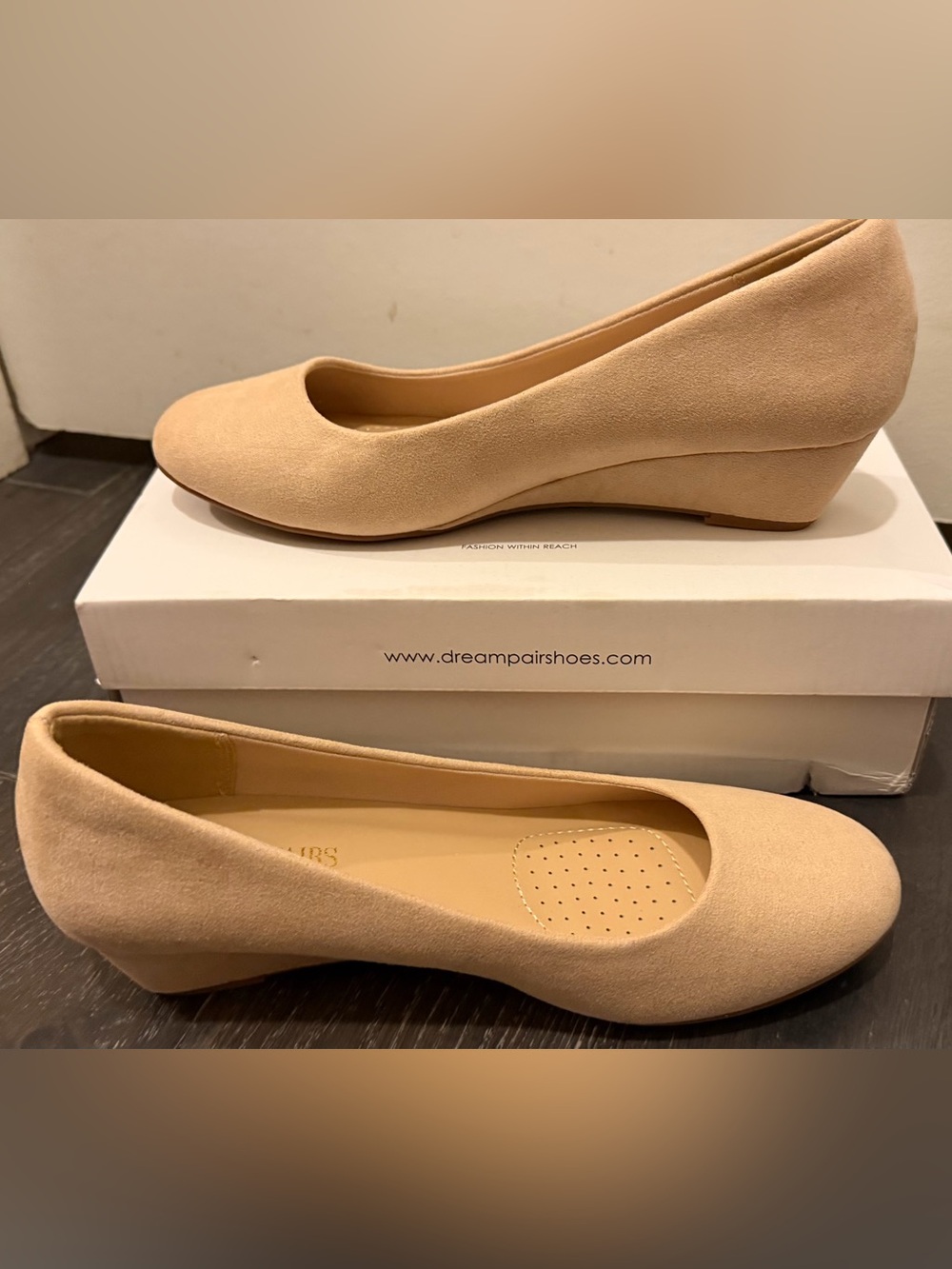 Dream Pairs Nude Beige Low Wedge Pumps